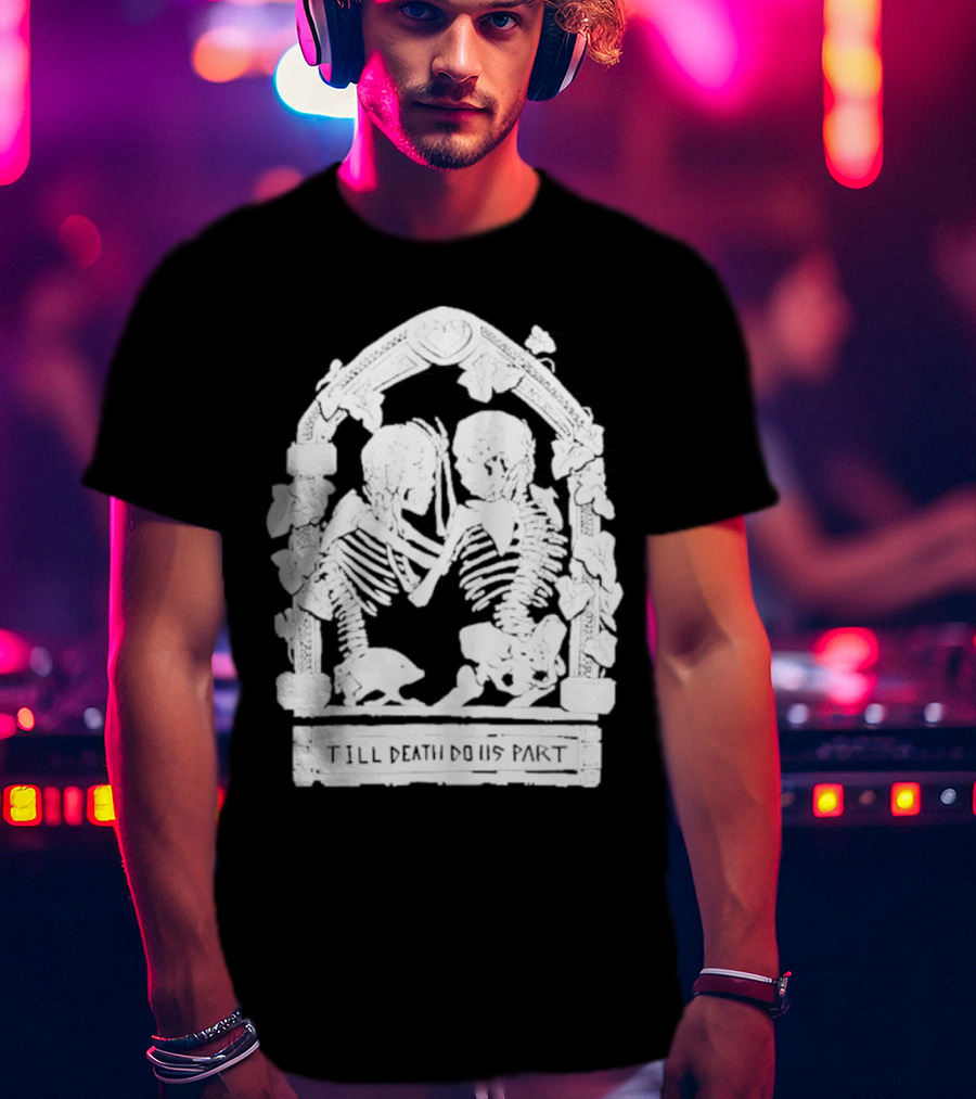 Till Death Do Us Part Skeleton Gothic Arch Motif T-Shirt