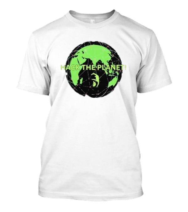 Hack The Planet Green And Black Globe Motif T-Shirt