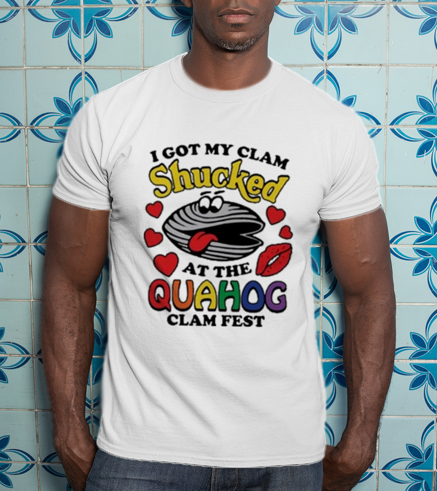 I Got My Clam Shucked At The Quahog Clam Fest Hearts And Lips T-Shirt