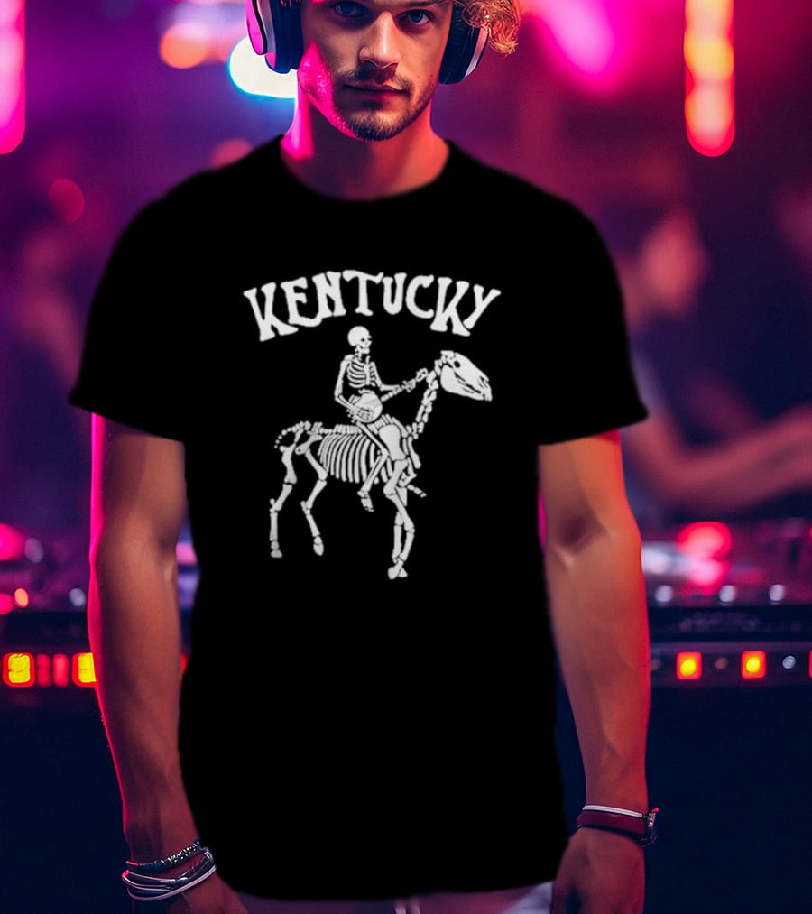Kentucky Skeleton Riding Horse With Banjo Bluegrass T-Shirt