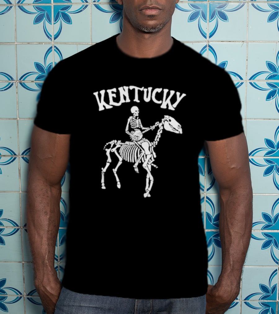Kentucky Skeleton Riding Horse With Banjo Bluegrass T-Shirt