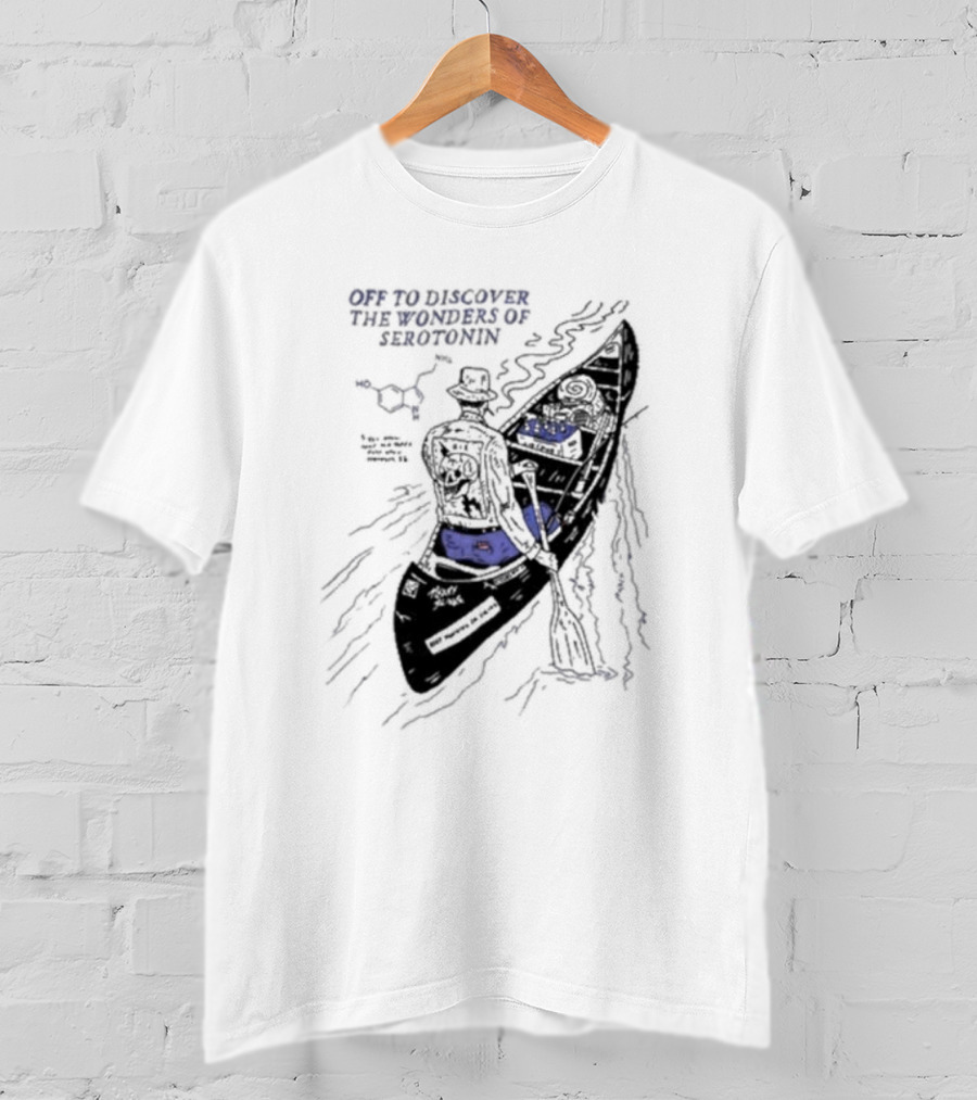 Off To Discover The Wonders Of Serotonin Adventure In Psychedelic Canoe With Molecule Diagram T-Shirt
