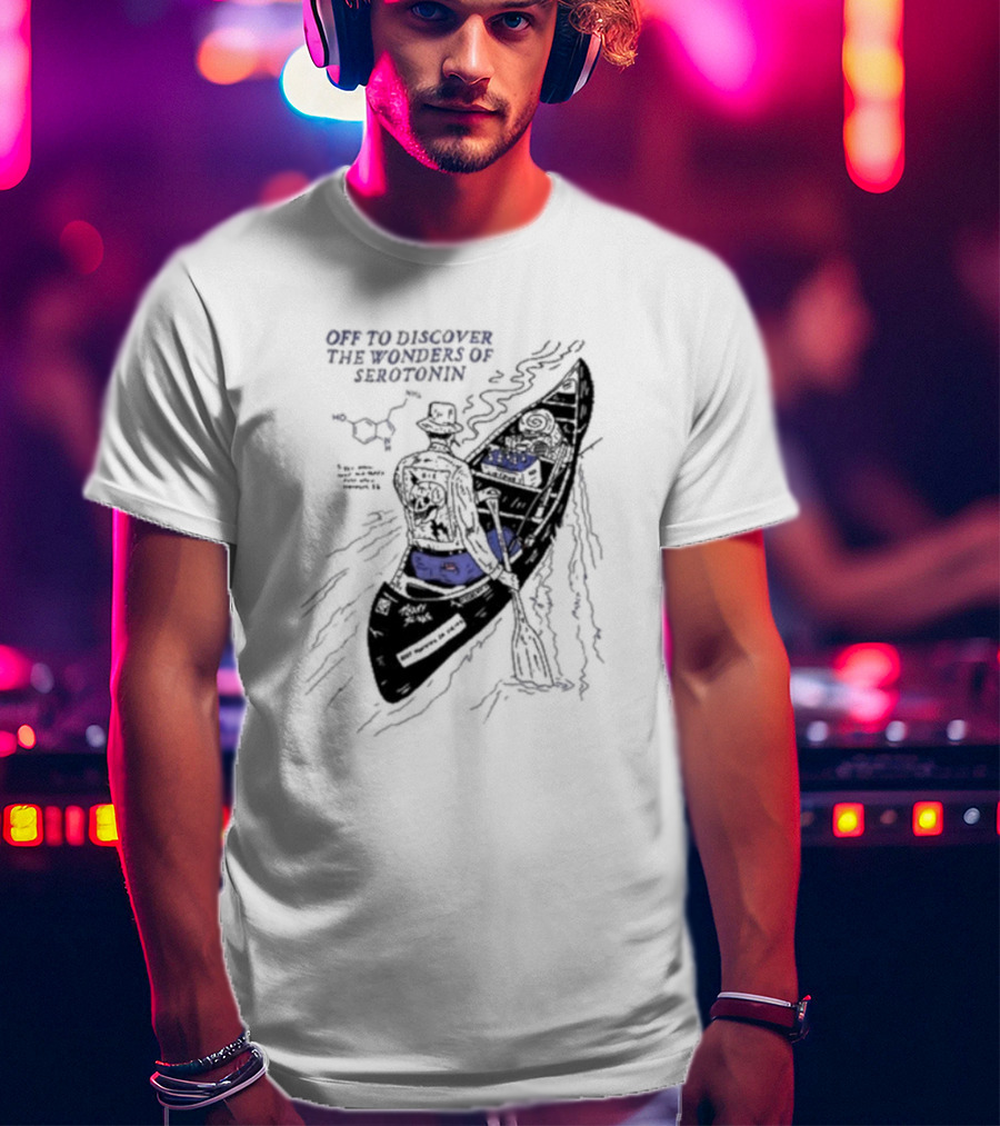 Off To Discover The Wonders Of Serotonin Adventure In Psychedelic Canoe With Molecule Diagram T-Shirt
