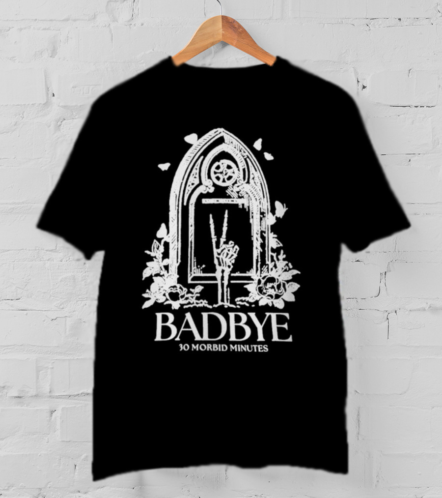 Badbye 30 Morbid Minutes Gothic Tombstone Hand Symbol With Roses And Butterflies T-Shirt
