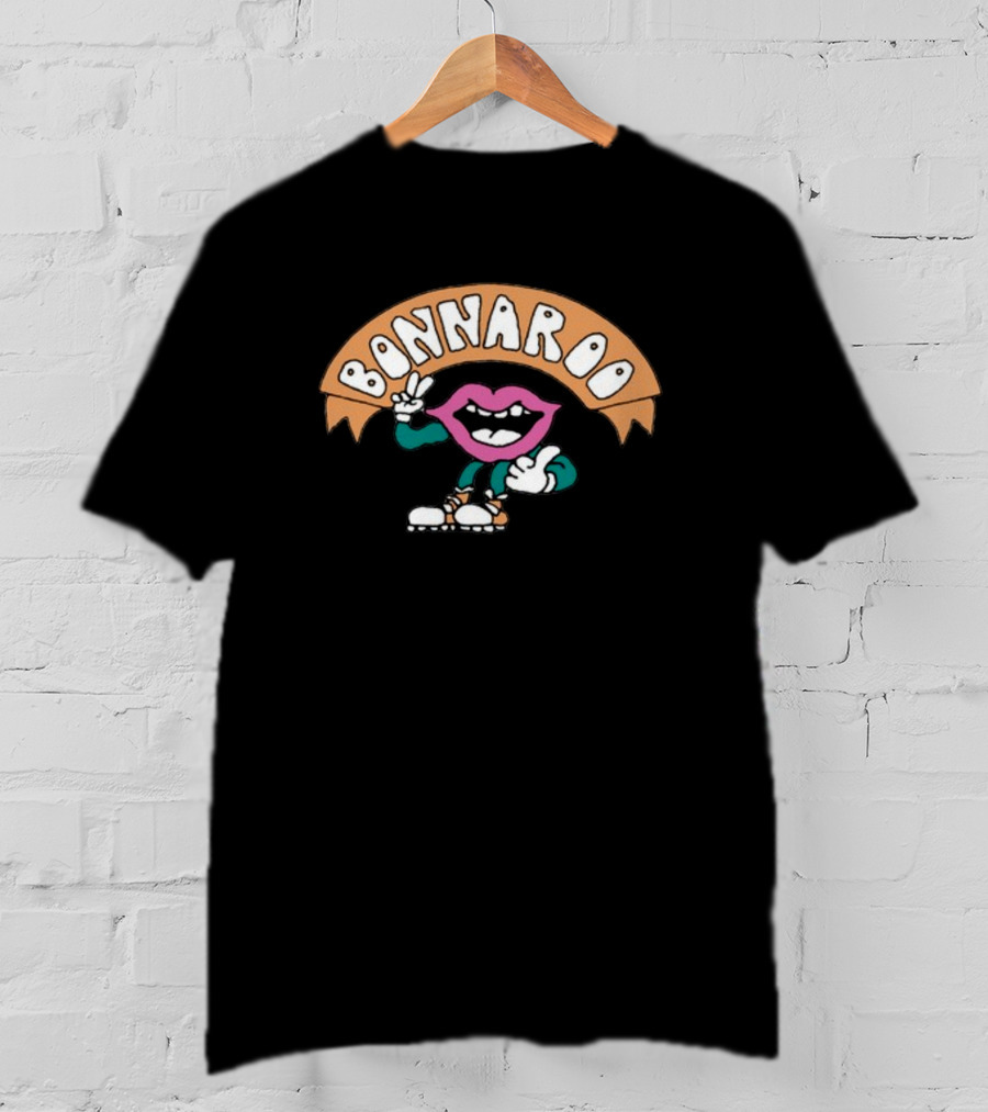 Bonnaroo Pink Lip Mascot Peace Sign And Thumbs Up T-Shirt