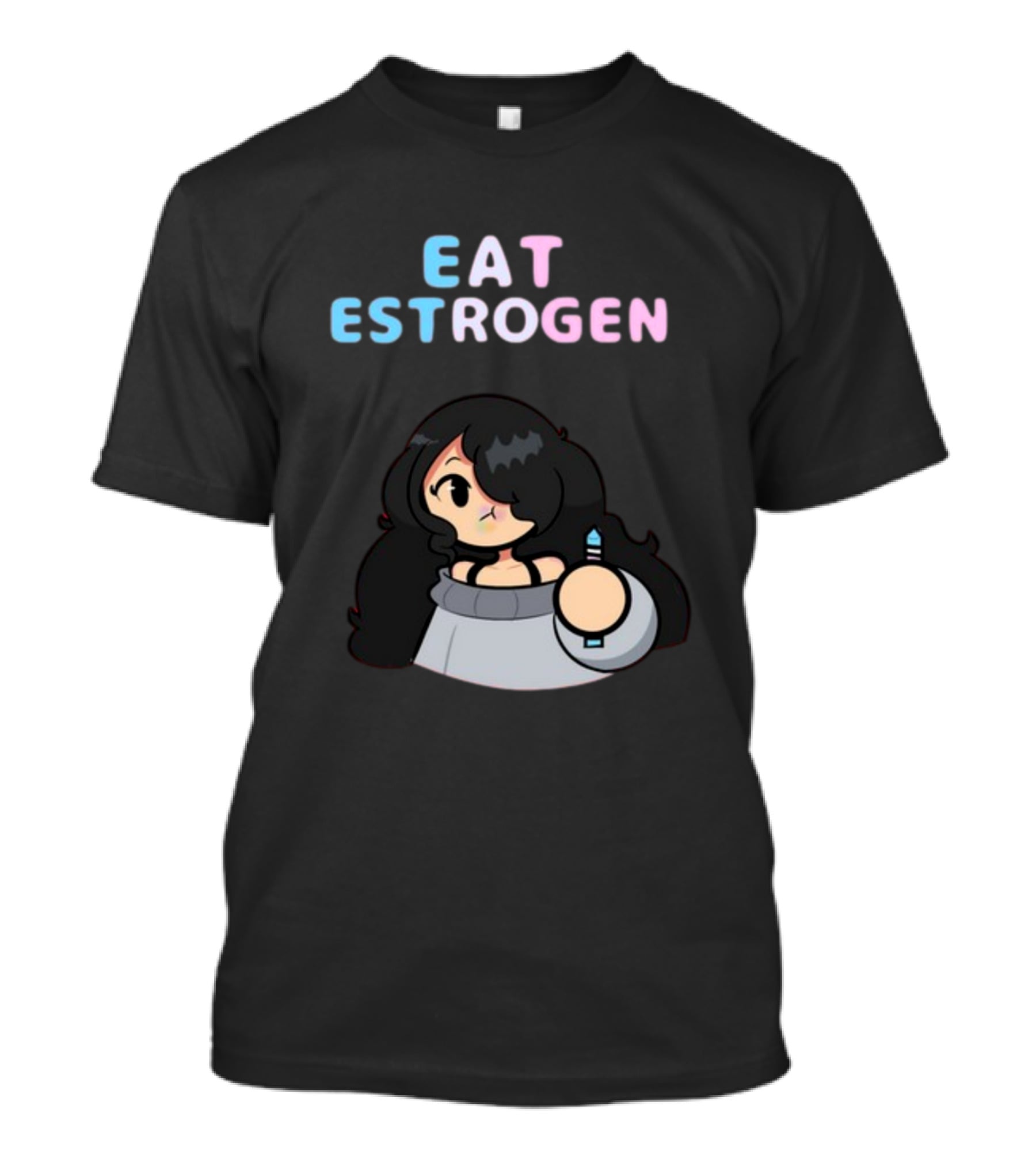 Eat Estrogen Cartoon Character Holding Syringe T-Shirt