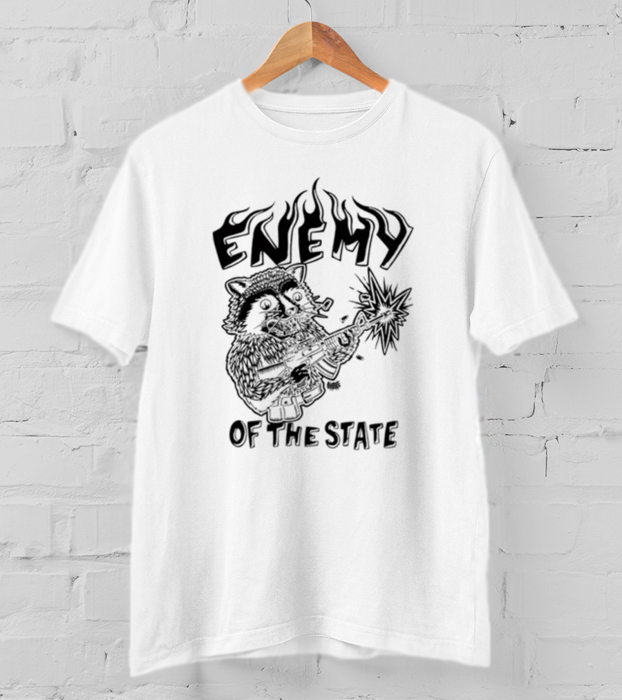 Punkwithacamera Enemy Of The State Raccoon With Flamethrower T-Shirt
