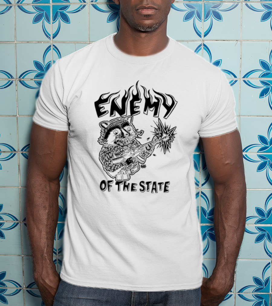 Punkwithacamera Enemy Of The State Raccoon With Flamethrower T-Shirt