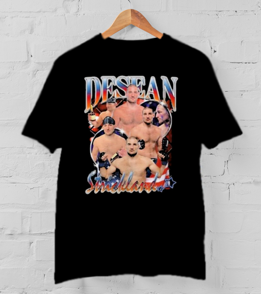 Desean Strickland Patriotic MMA Fighter Collage T-Shirt