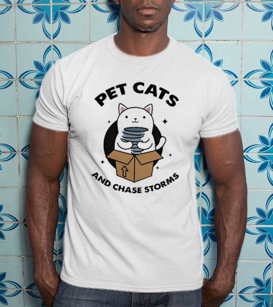 Helicity Pet Cats And Chase Storms Black Cat In Box Holding Tornado T-Shirt