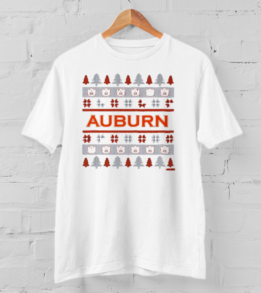Auburn Festive Holiday Winter Pattern Trees Bears T-Shirt