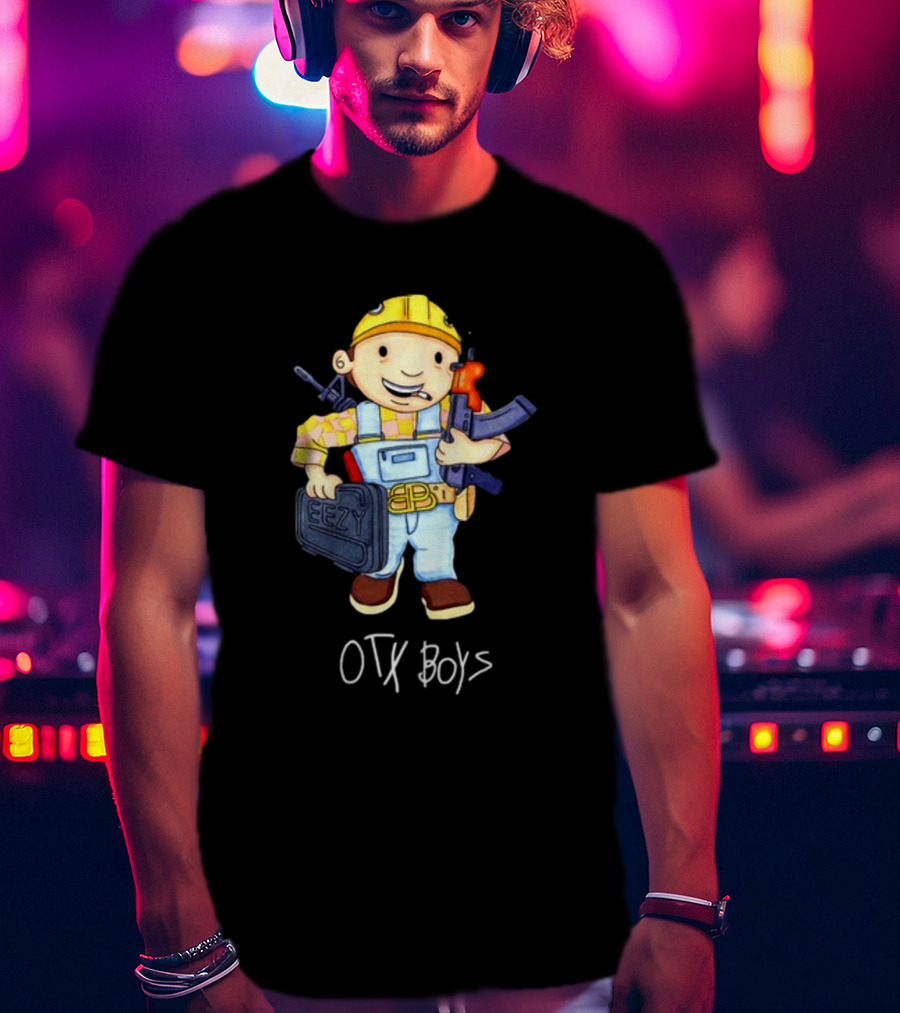 Geezyworld Bob The Driller OTX Boys Cartoon Character Holding Tools T-Shirt