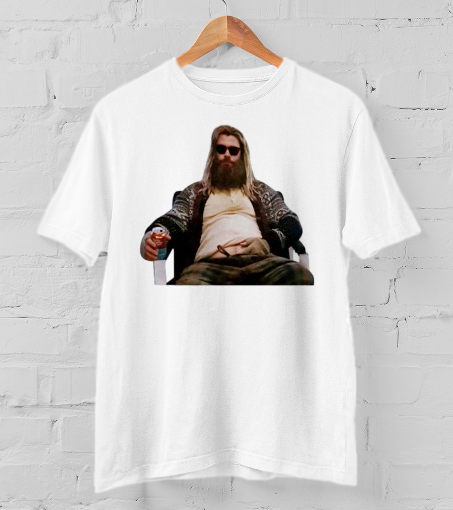 Marvel Avengers Endgame Fat Thor Sitting Relaxed With Drink T-Shirt