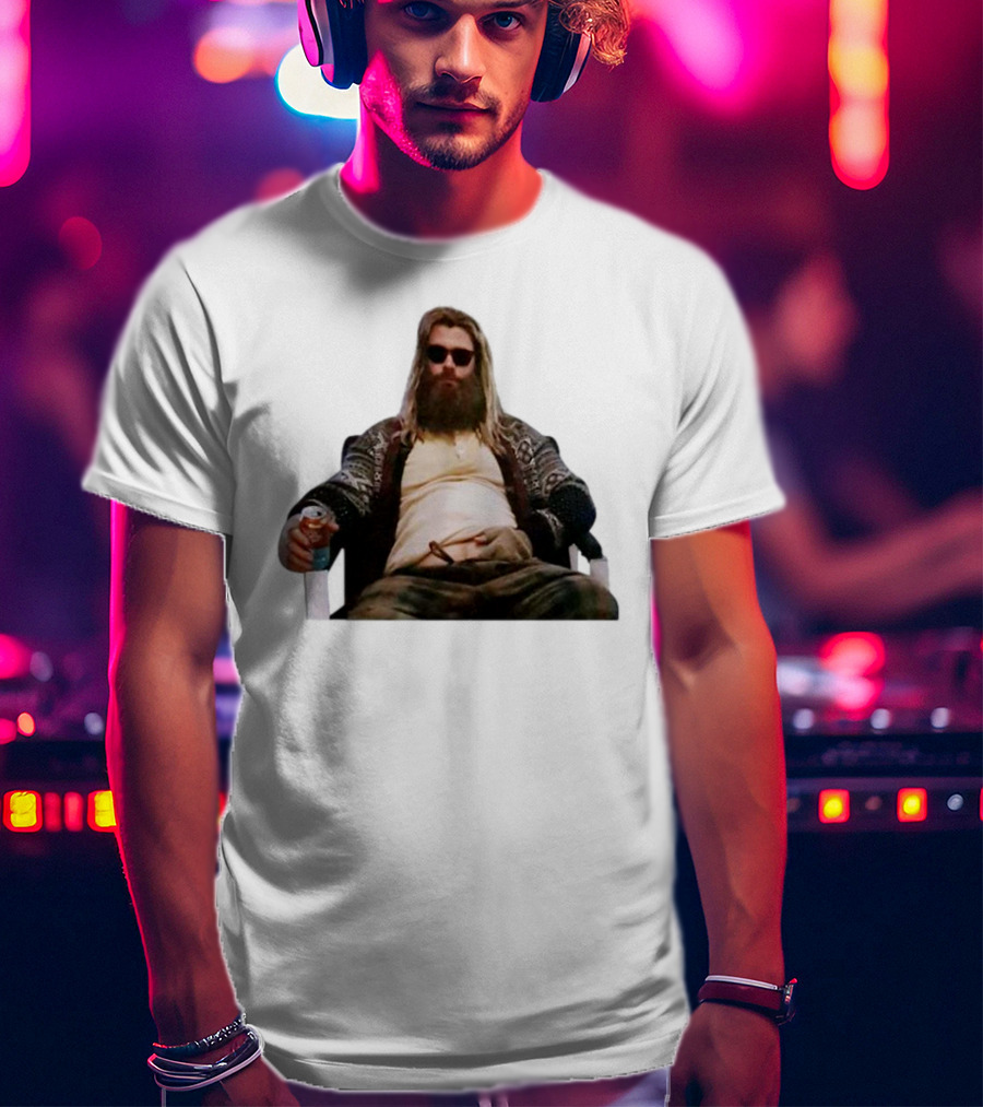 Marvel Avengers Endgame Fat Thor Sitting Relaxed With Drink T-Shirt