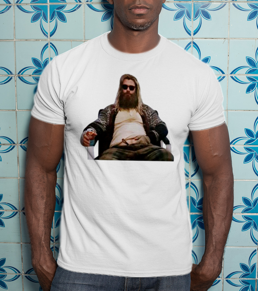 Marvel Avengers Endgame Fat Thor Sitting Relaxed With Drink T-Shirt