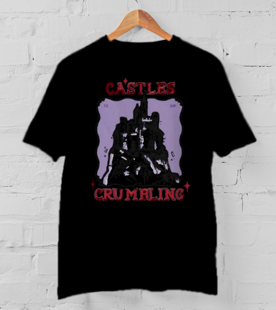 Castles Crumbling Medieval Fortress Art Purple Background T-Shirt