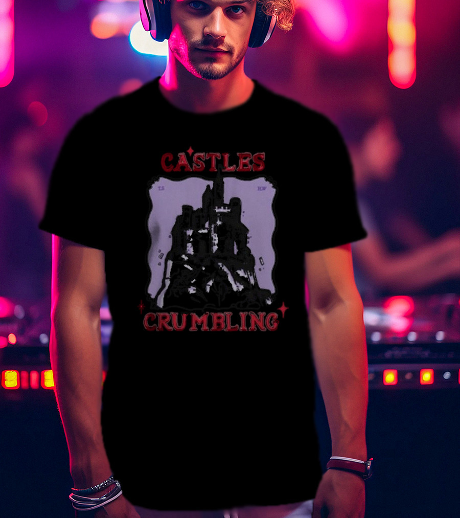 Castles Crumbling Medieval Fortress Art Purple Background T-Shirt