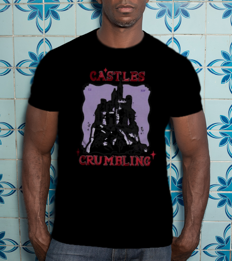 Castles Crumbling Medieval Fortress Art Purple Background T-Shirt