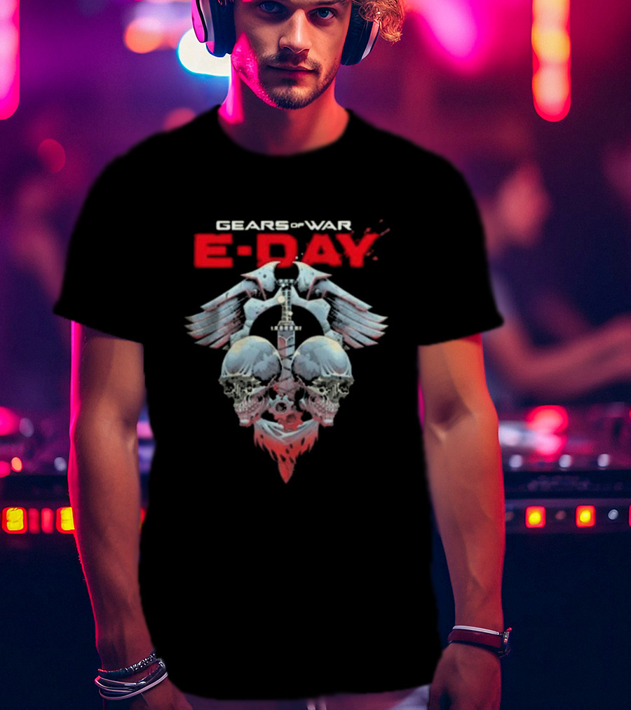Gears Of War E-Day Skulls And Weaponry Design By Luke Preece T-Shirt