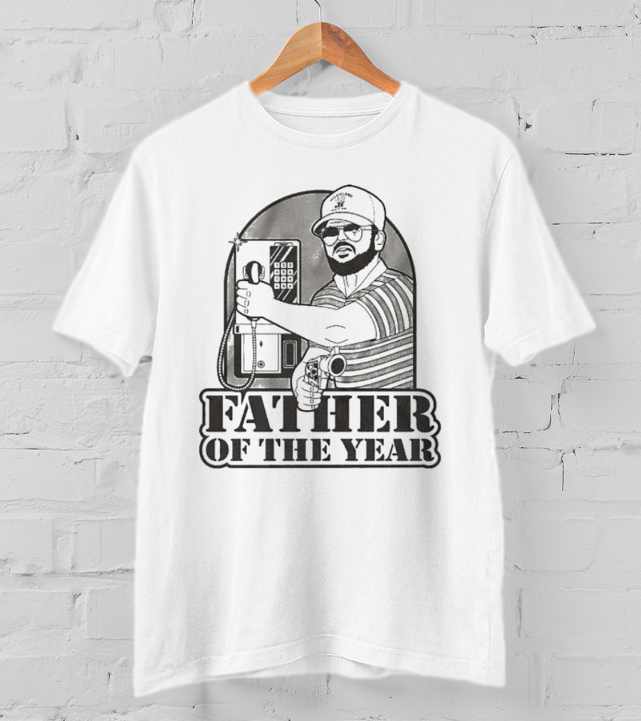 Father Of The Year Payphone Striped Shirt Beard Glasses Hat T-Shirt