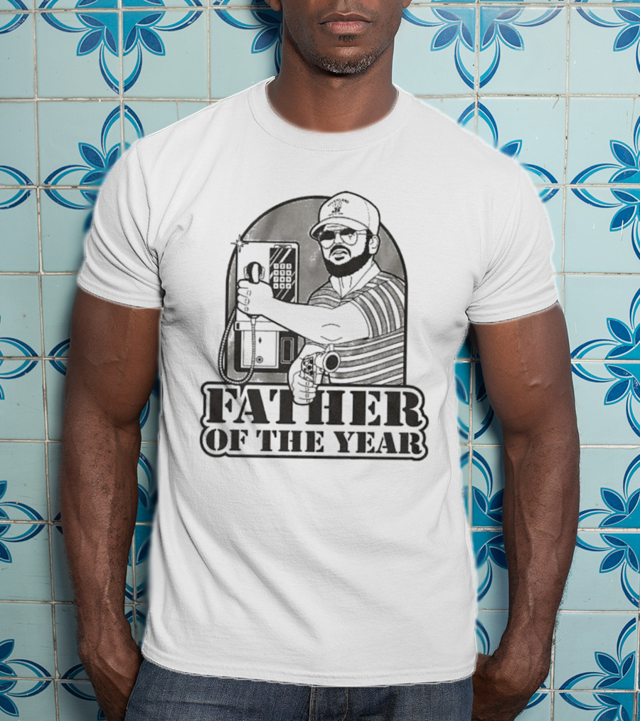 Father Of The Year Payphone Striped Shirt Beard Glasses Hat T-Shirt