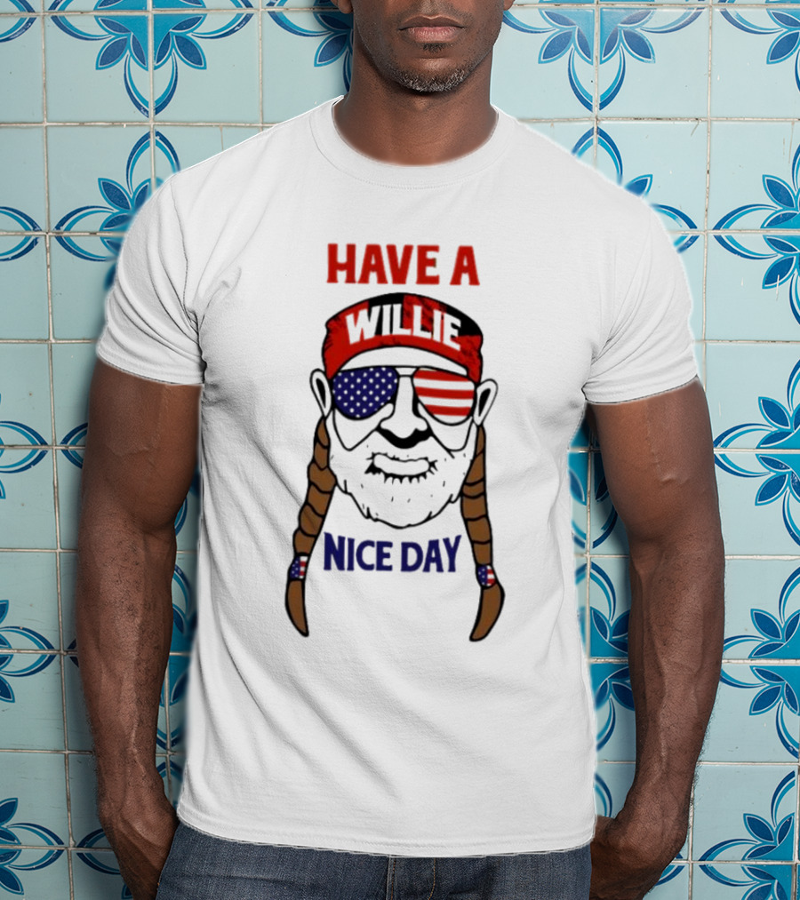 Have A Willie Nice Day USA Bandana Sunglasses Braids T-Shirt