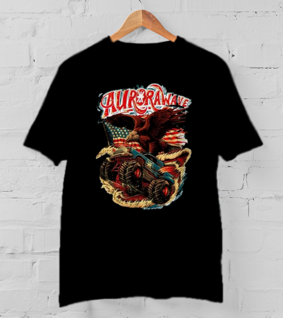 Aurorawave America F Yeah Eagle Monster Truck Vintage USA Flag T-Shirt