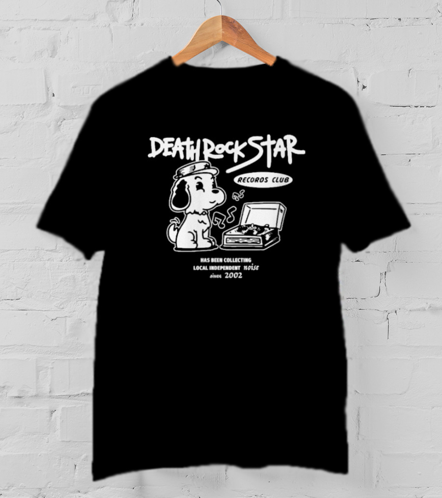 Death Rock Star Records Club Collecting Local Independent Noise Since 2002 Vintage Dog And Vinyl Player T-Shirt