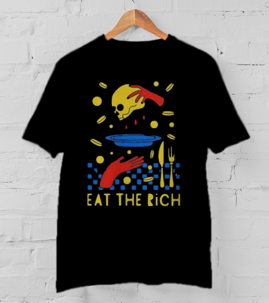 Eat The Rich Skull And Table Setting With Red Hands T-Shirt