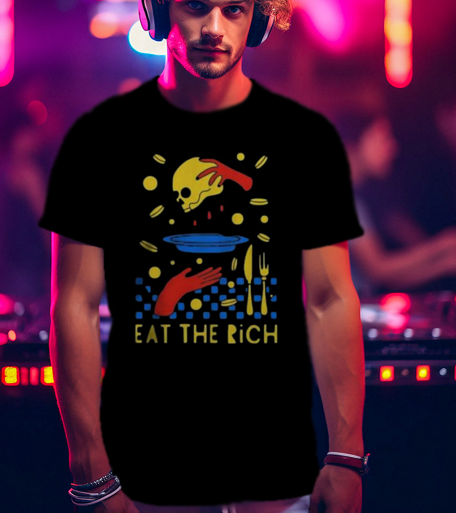 Eat The Rich Skull And Table Setting With Red Hands T-Shirt
