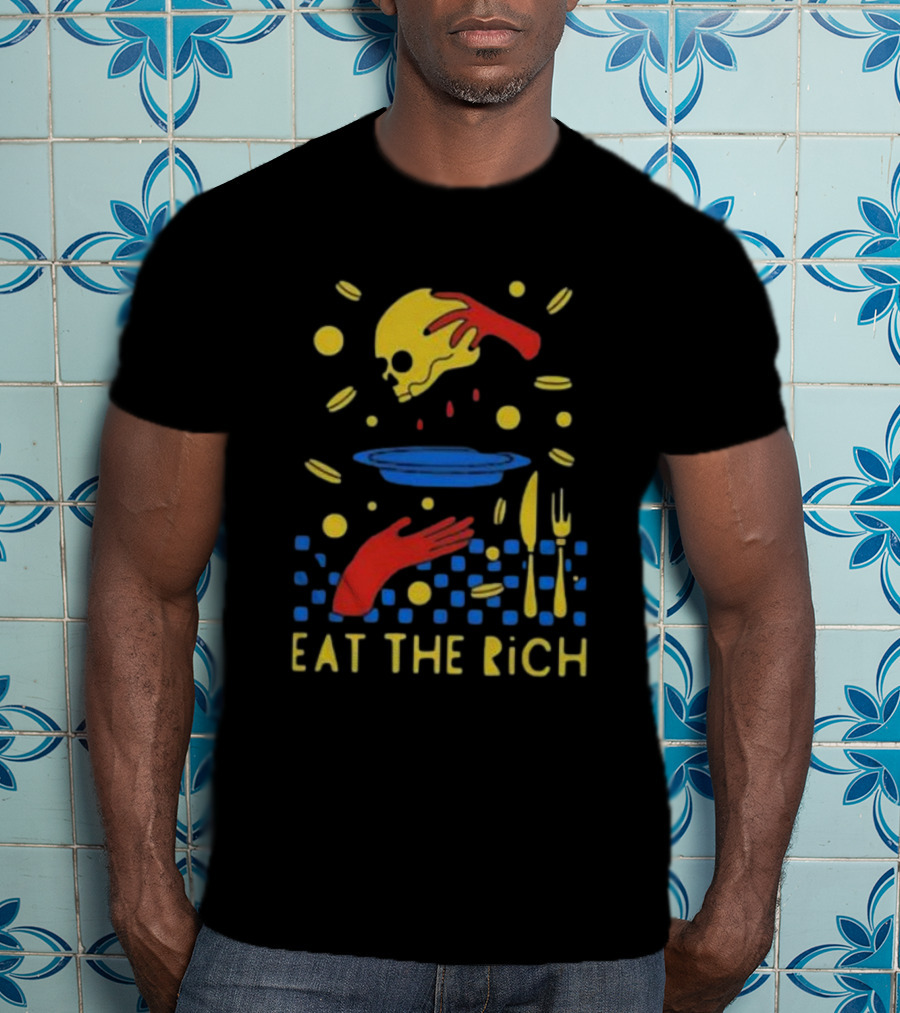 Eat The Rich Skull And Table Setting With Red Hands T-Shirt