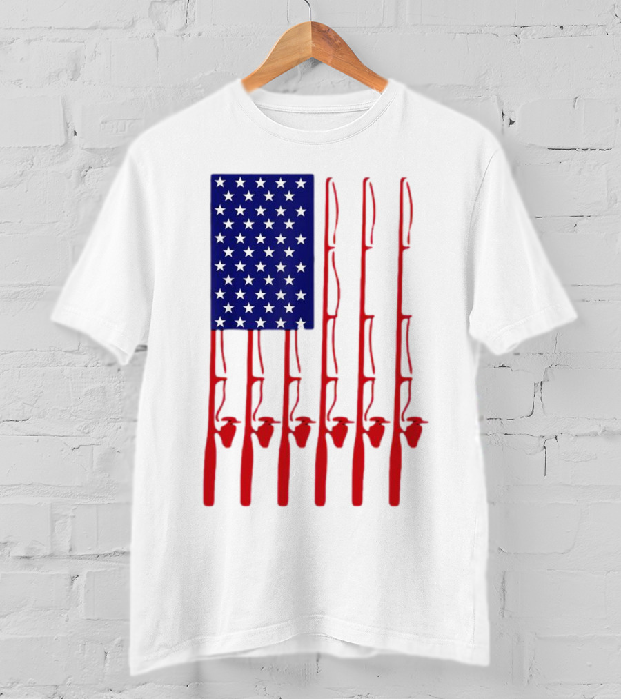 Fathers Day Fishing American Flag T-Shirt