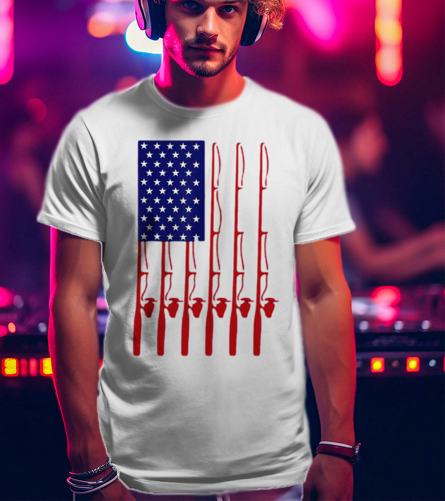 Fathers Day Fishing American Flag T-Shirt