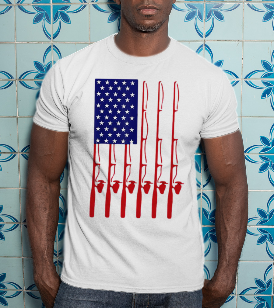Fathers Day Fishing American Flag T-Shirt