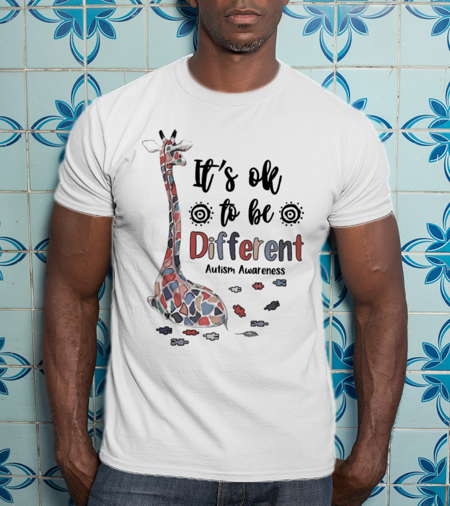 It's Ok To Be Different Giraffe Autism Awareness T-Shirt