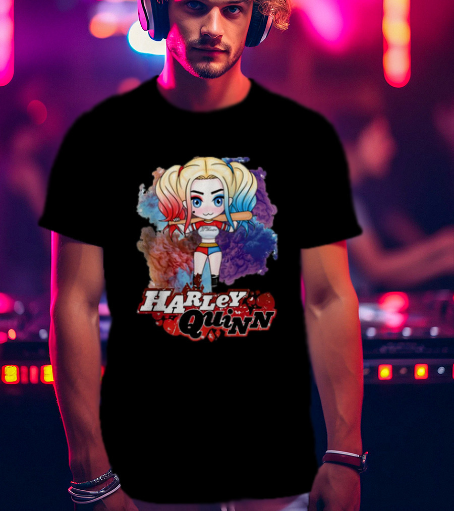 Harley Quinn Birds Of Prey Chibi Colorful Background T-Shirt
