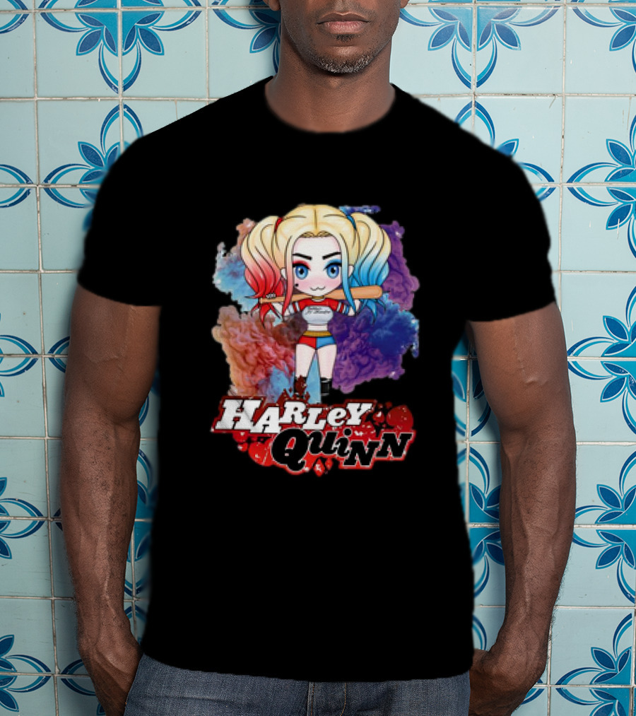 Harley Quinn Birds Of Prey Chibi Colorful Background T-Shirt