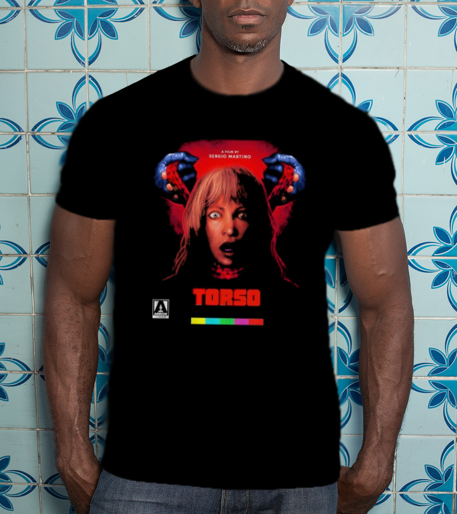 A Film By Sergio Martino Torso Horror Classic With Frightened Woman And Hands In Red And Blue T-Shirt