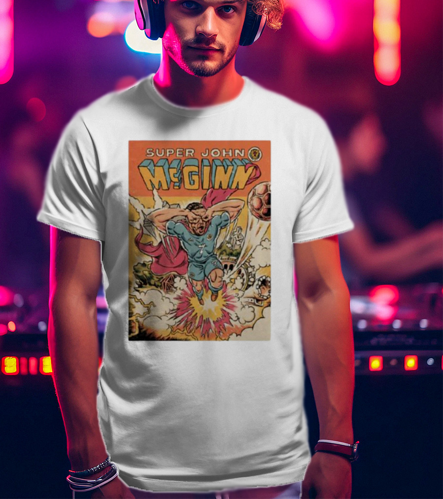 Super John McGinn Flying Hero Soccer Explosion Action Comic T-Shirt