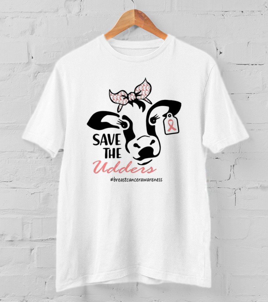 Cow Save The Udders Breast Cancer Awareness Ribbon Bow #breastcancerawareness T-Shirt