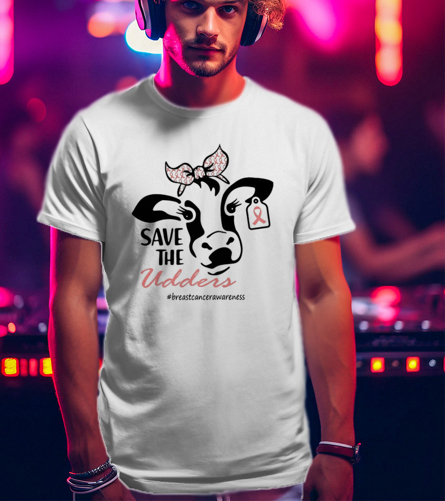 Cow Save The Udders Breast Cancer Awareness Ribbon Bow #breastcancerawareness T-Shirt