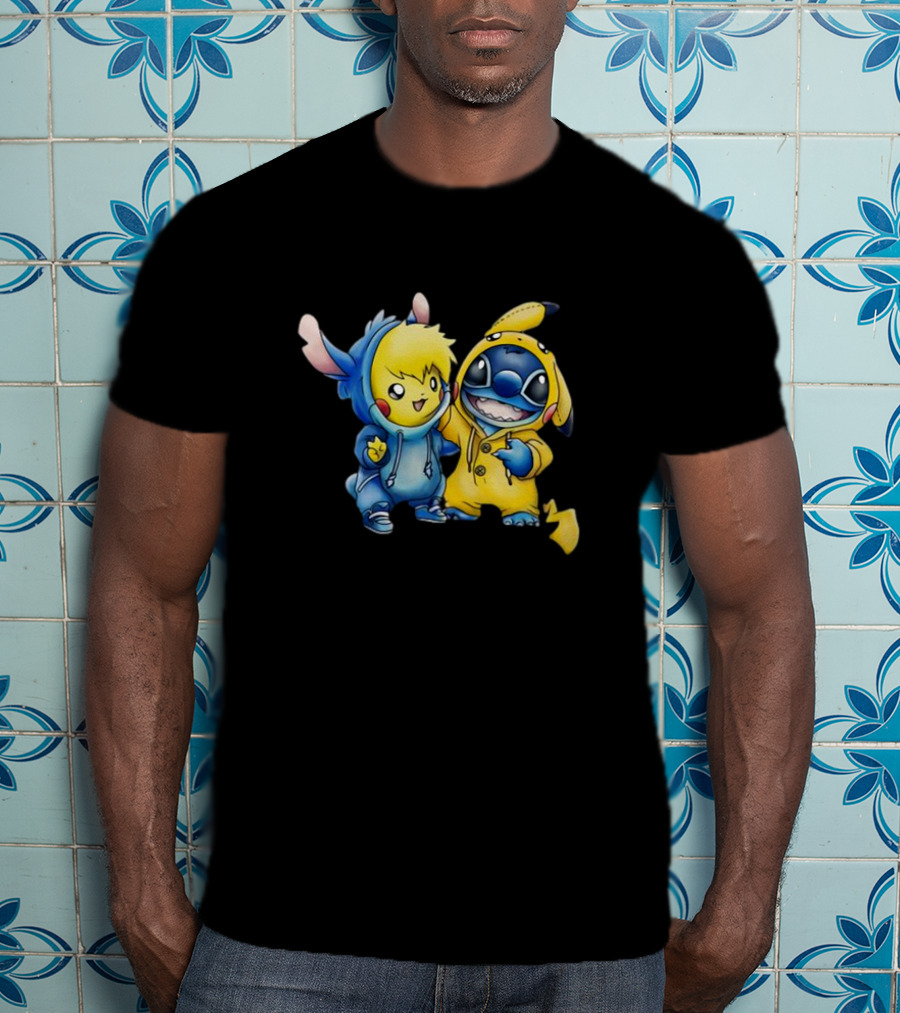 Disney Lilo Stitch Pikachu Pokemon Crossover Character T-Shirt