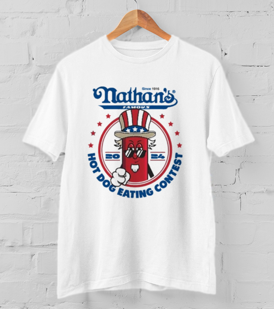Nathan's Famous Hot Dog Eating Contest Uncle Sam Red Character T-Shirt