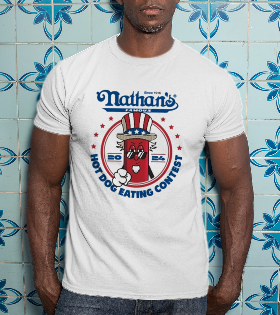 Nathan's Famous Hot Dog Eating Contest Uncle Sam Red Character T-Shirt