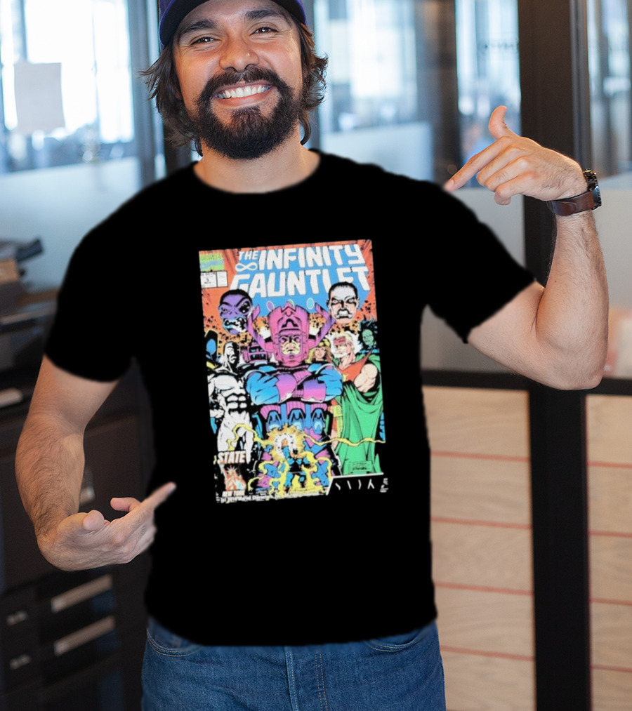 The Infinity Gauntlet Marvel Comics Cover Featuring Iconic Characters Galactus And Artistry T-Shirt