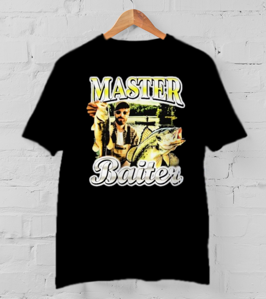 MASTER BAITER Fisherman Holding Fish In Lake Scene T-Shirt