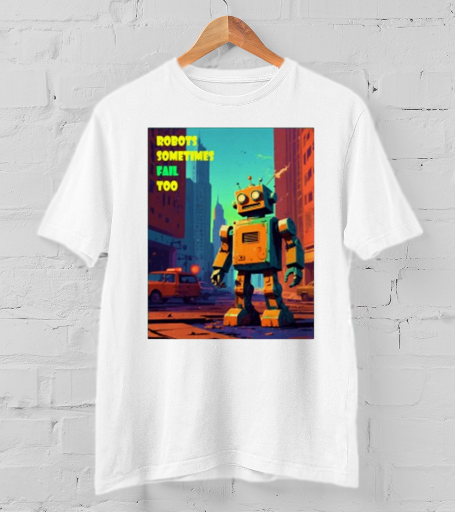 Robots Sometimes Fail Too Urban Cityscape Scene T-Shirt
