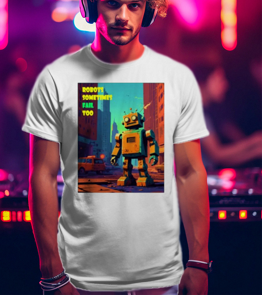 Robots Sometimes Fail Too Urban Cityscape Scene T-Shirt