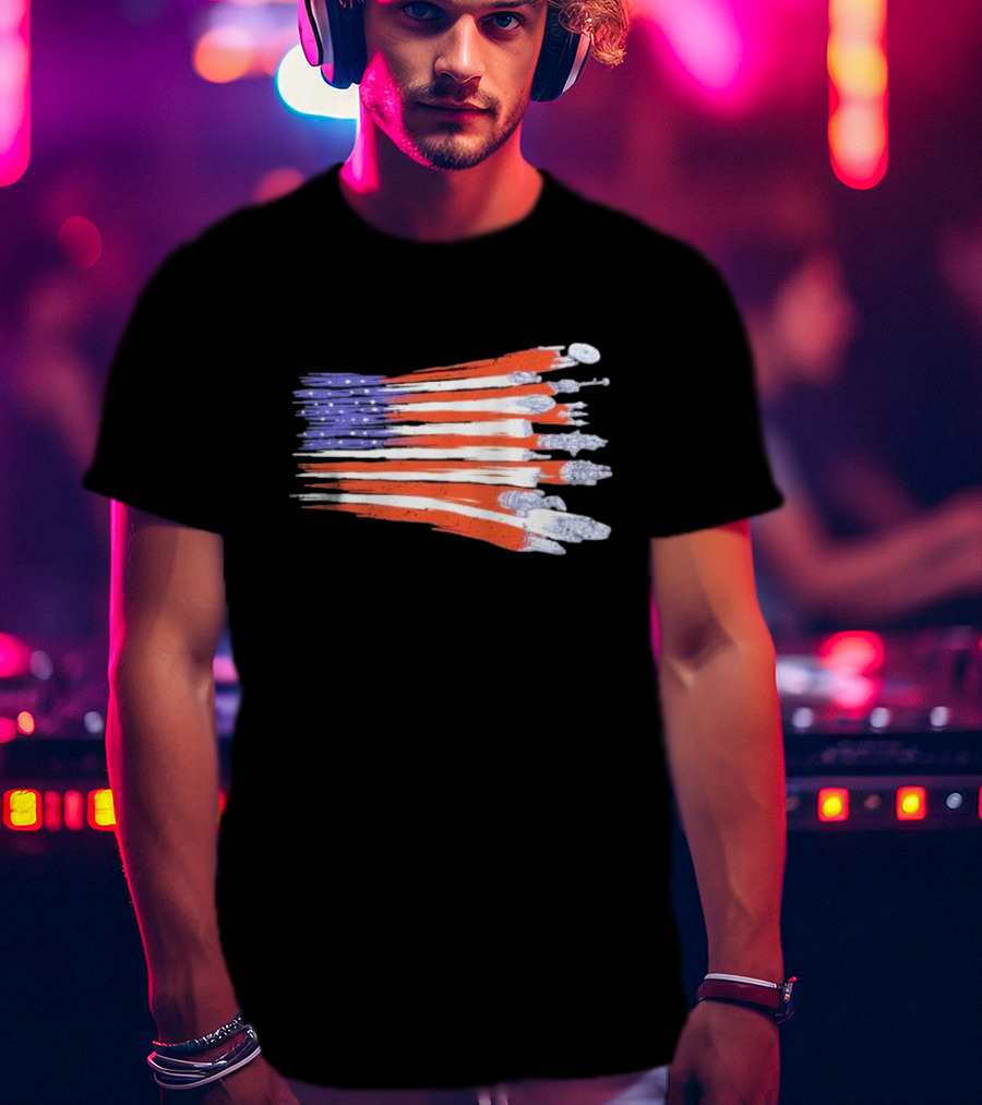 Sci-fi Spaceships Forming American Flag With Rebel T-Shirt