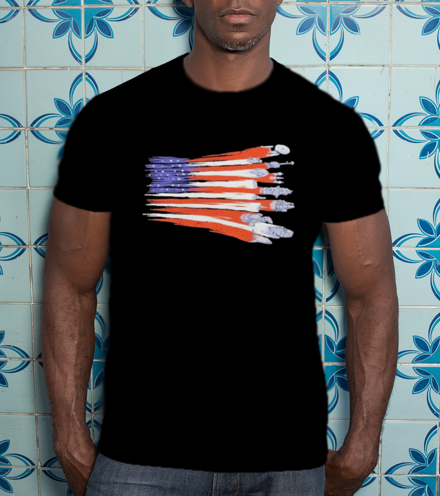 Sci-fi Spaceships Forming American Flag With Rebel T-Shirt
